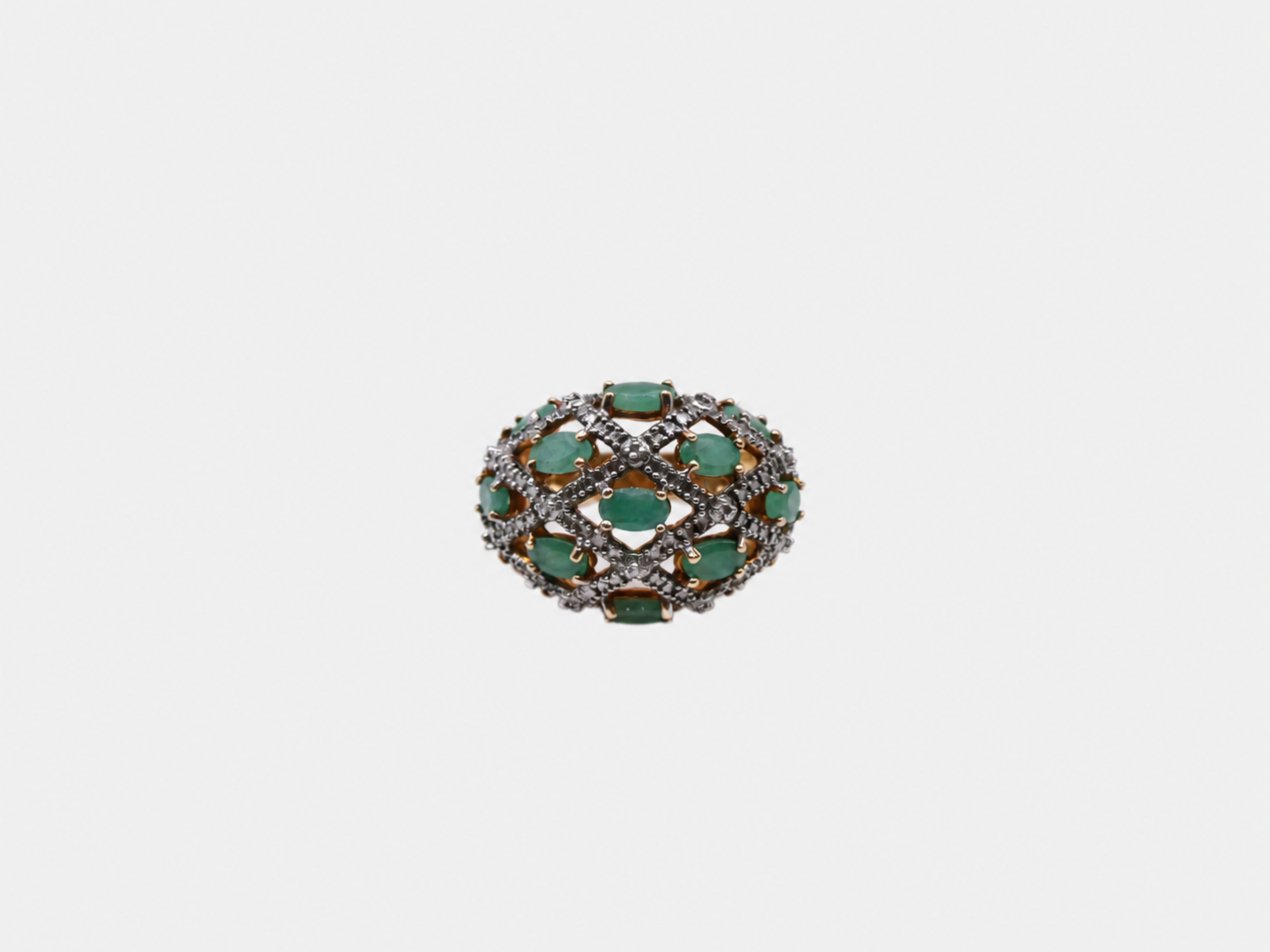 Vintage Gold Emerald & CZ Dome Ring