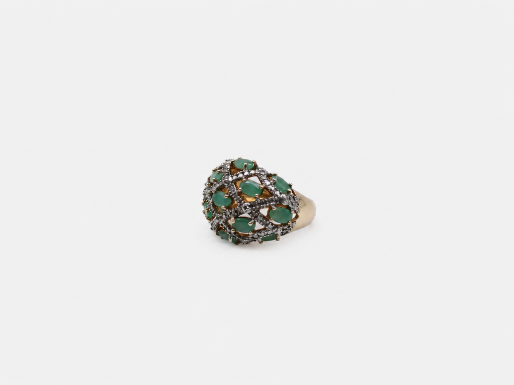 Vintage Gold Emerald & CZ Dome Ring