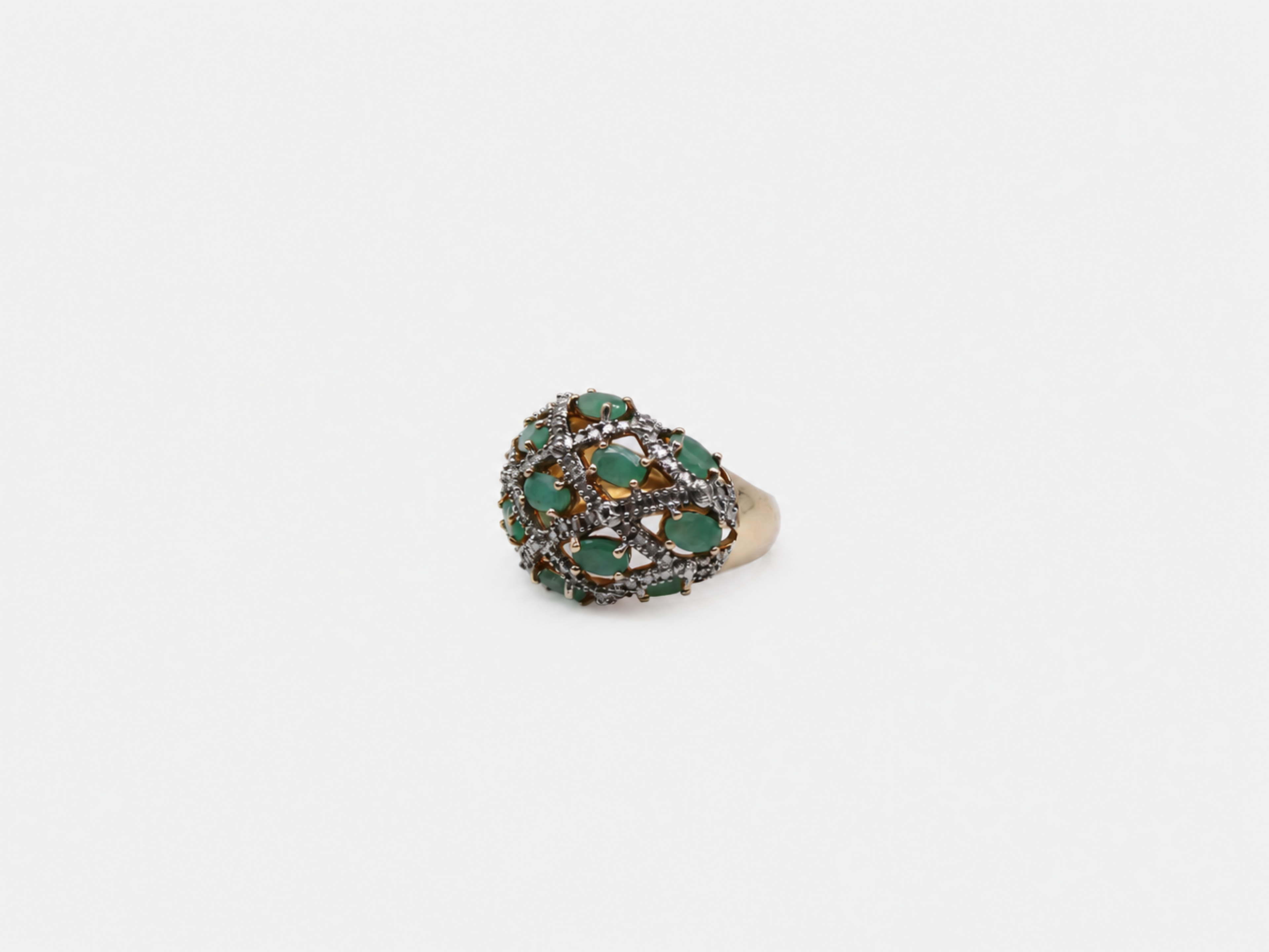 Vintage Gold Emerald & CZ Dome Ring