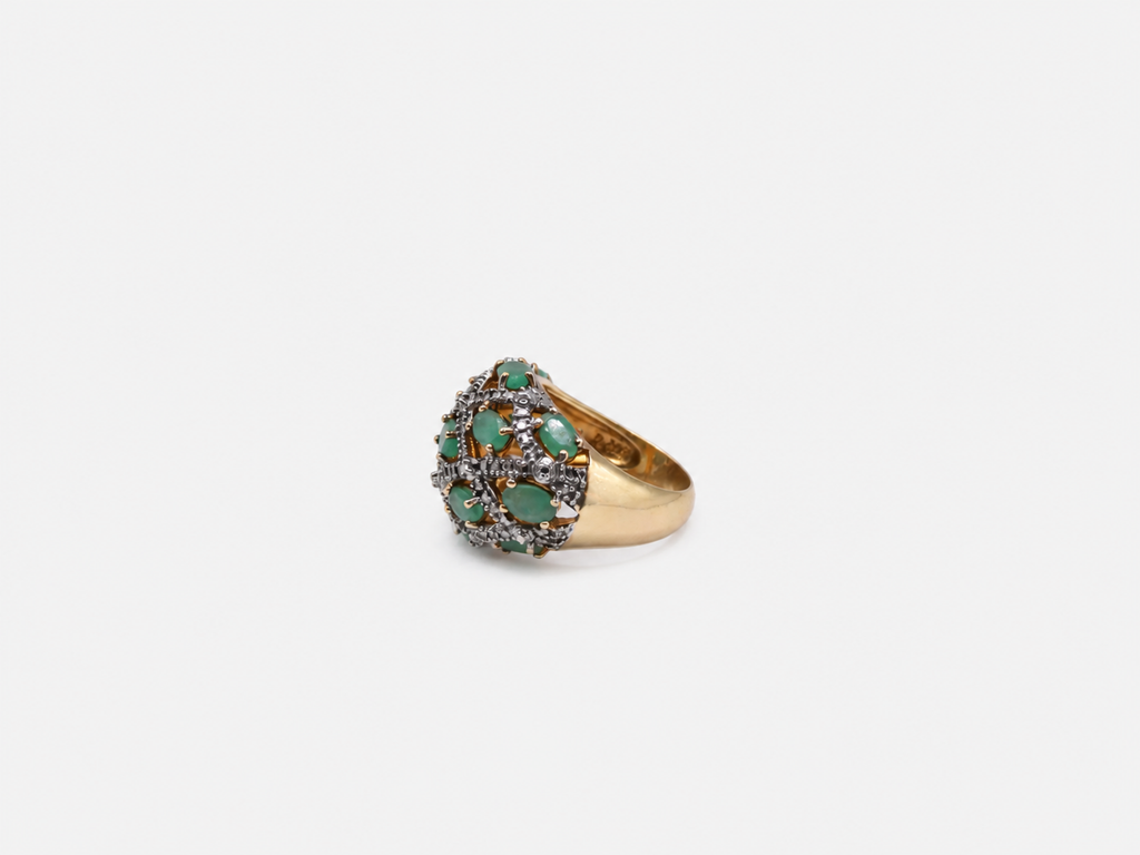 Vintage Gold Emerald & CZ Dome Ring