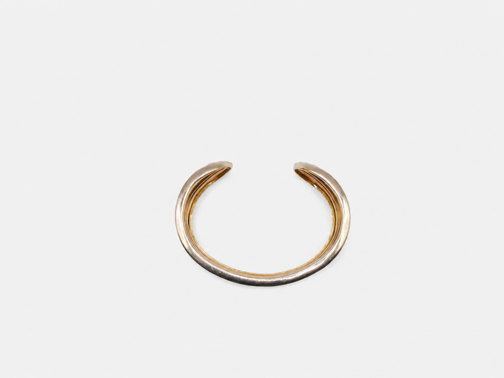 Vintage Gold Over Silver Ribbed Cuff Bracelet