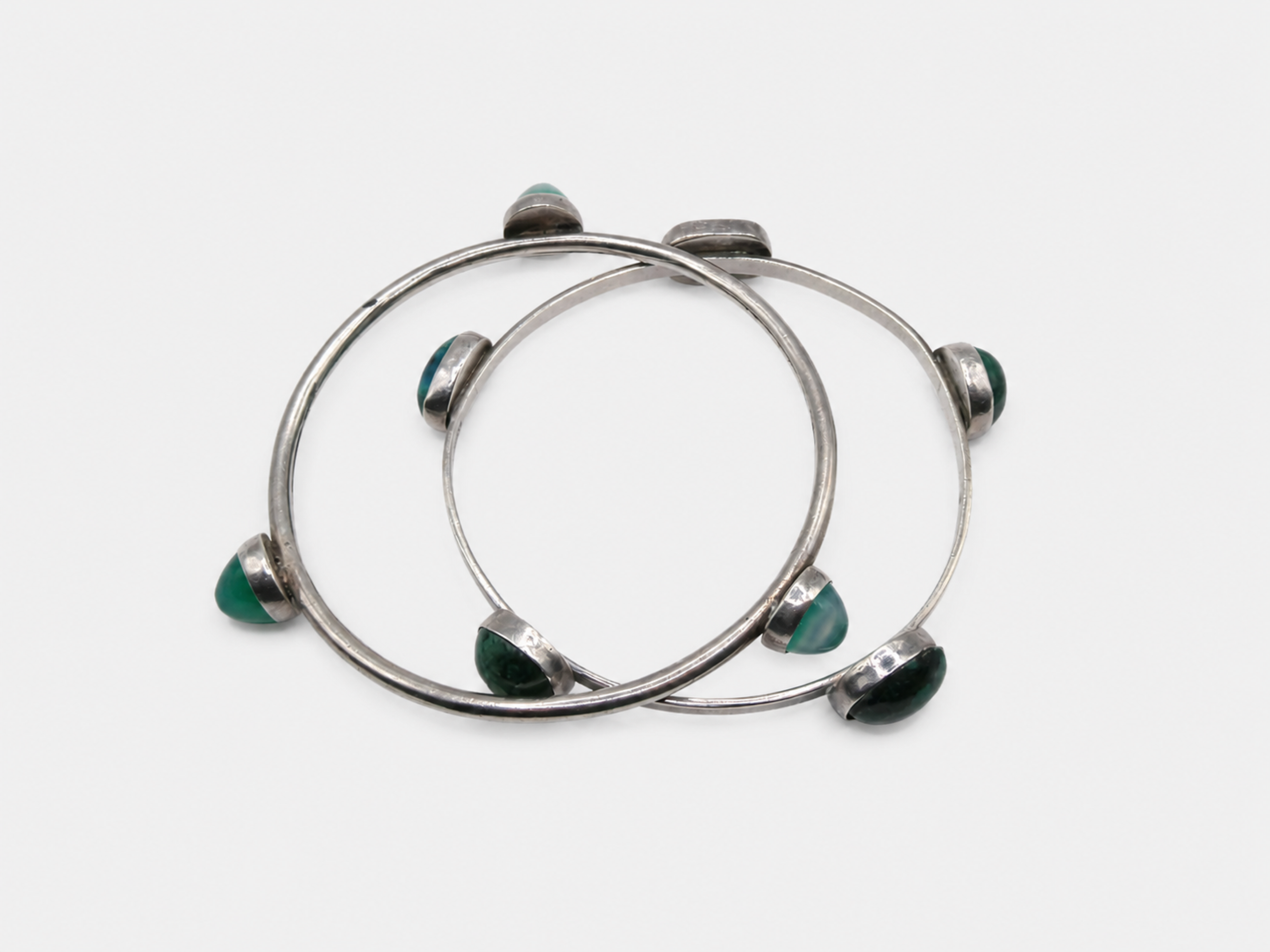 Vintage Silver Eliote Stones & Green Quartz Bangle Bracelets