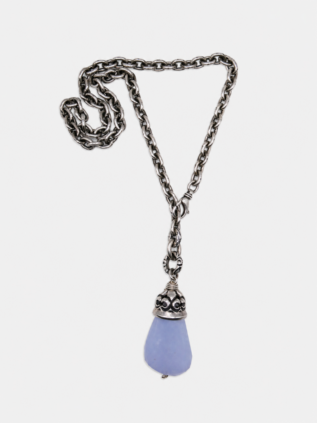 Vintage Heavy Sterling Chain with Chalcedony Pendant