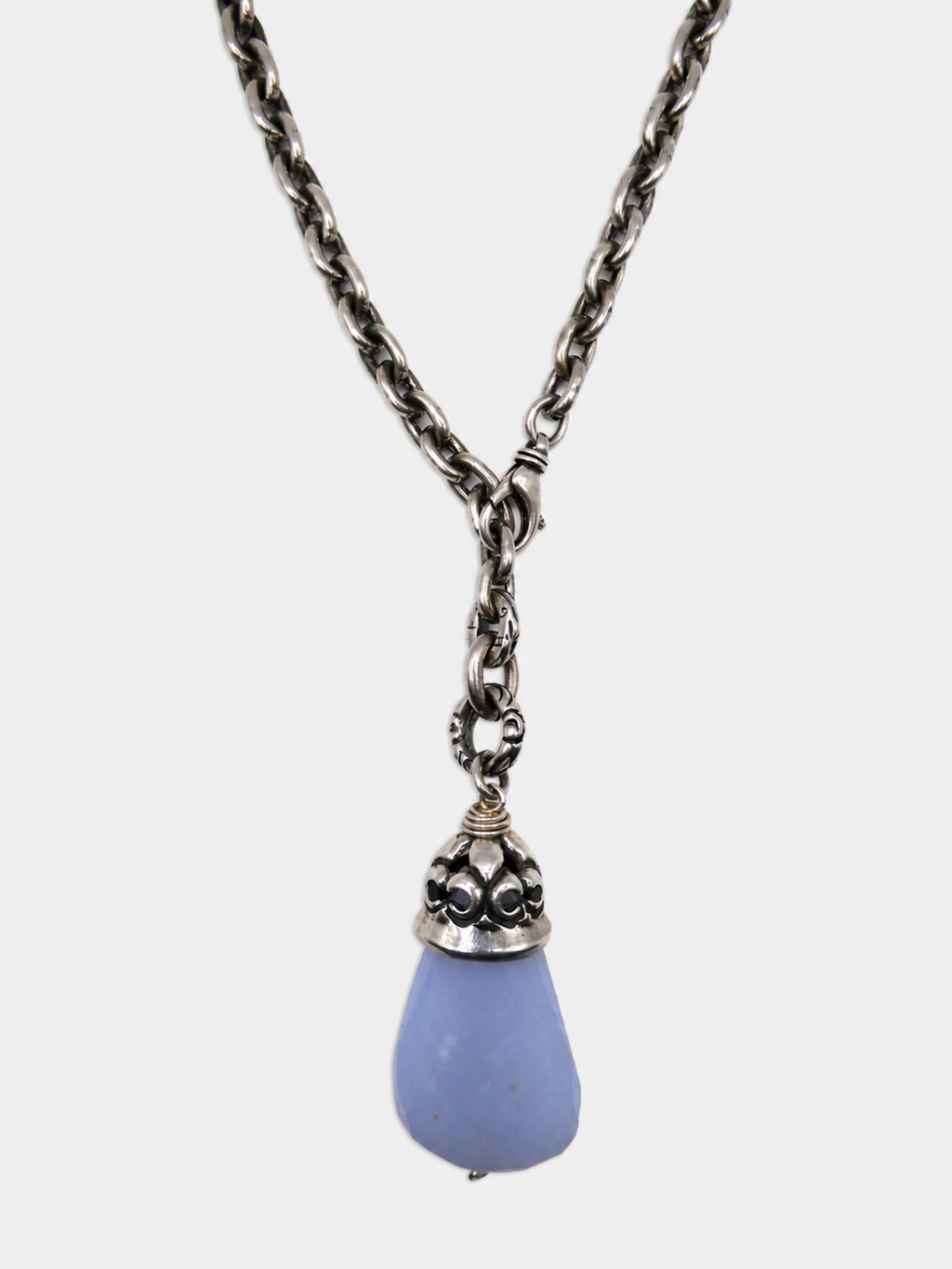 Vintage Heavy Sterling Chain with Chalcedony Pendant