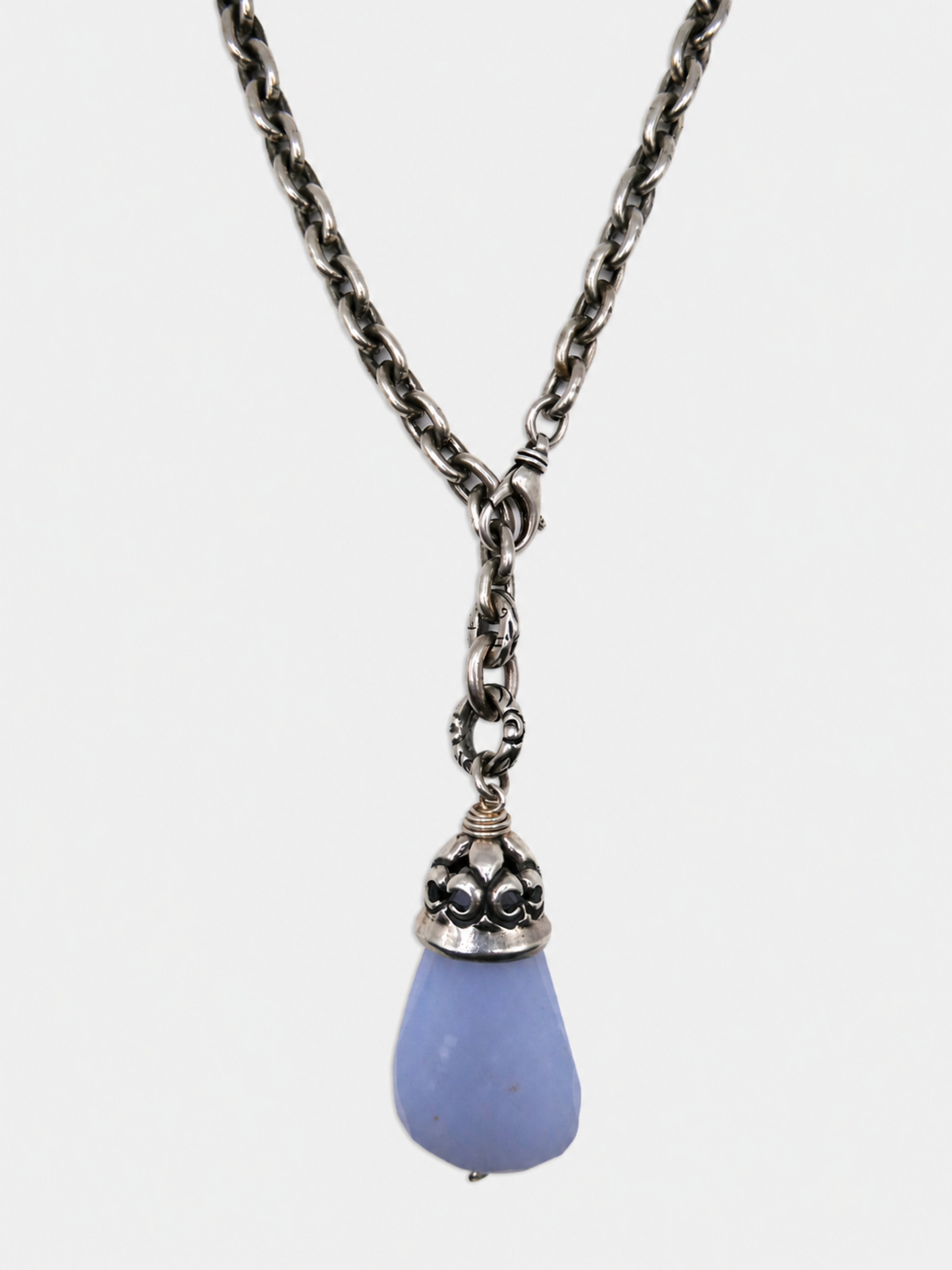 Vintage Heavy Sterling Chain with Chalcedony Pendant