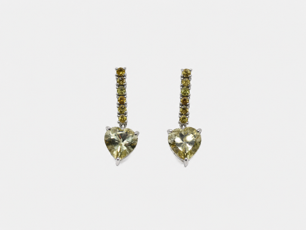 Vintage Yellow Quartz CZ Heart Dangle Earrings