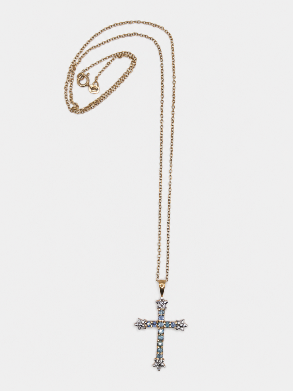 Vintage Gold Blue CZ Cross Necklace