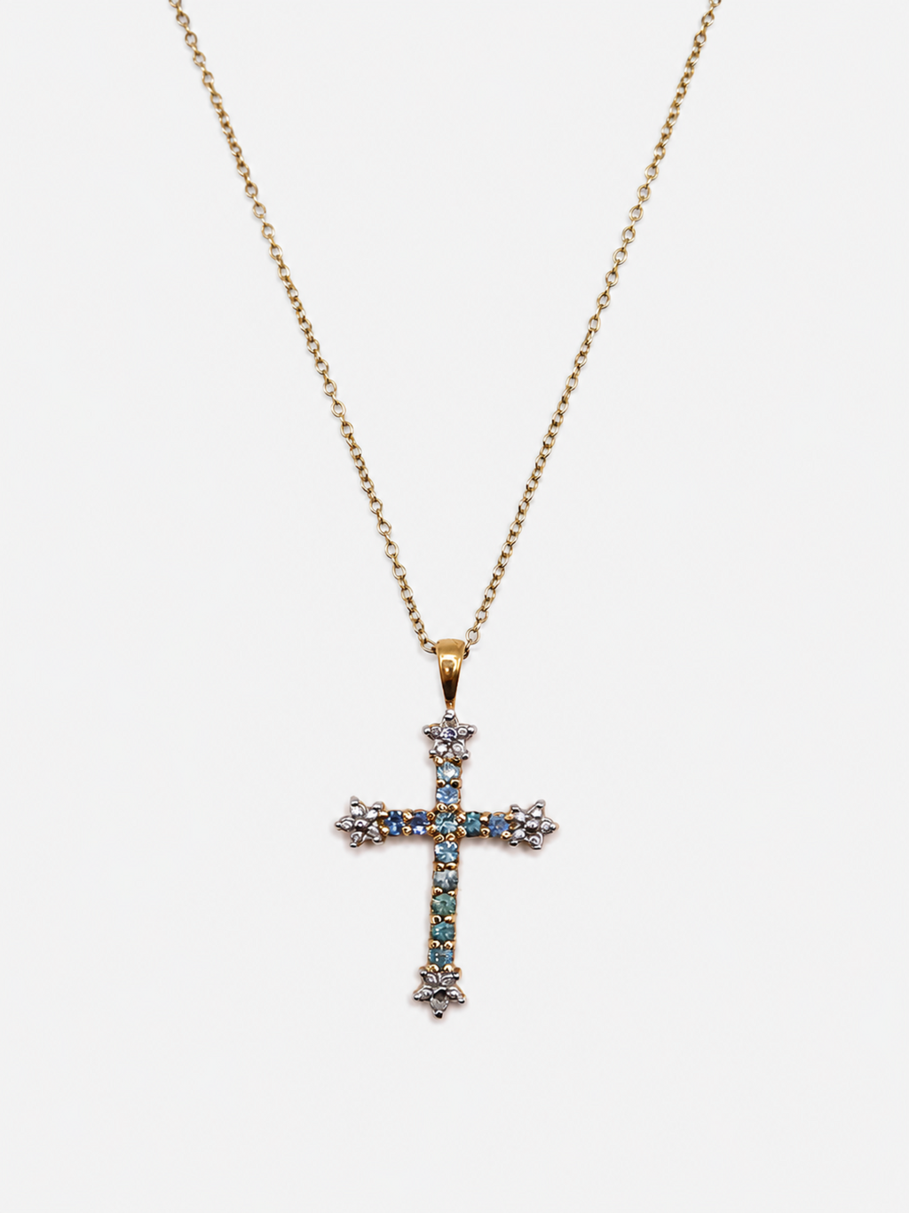 Vintage Gold Blue CZ Cross Necklace