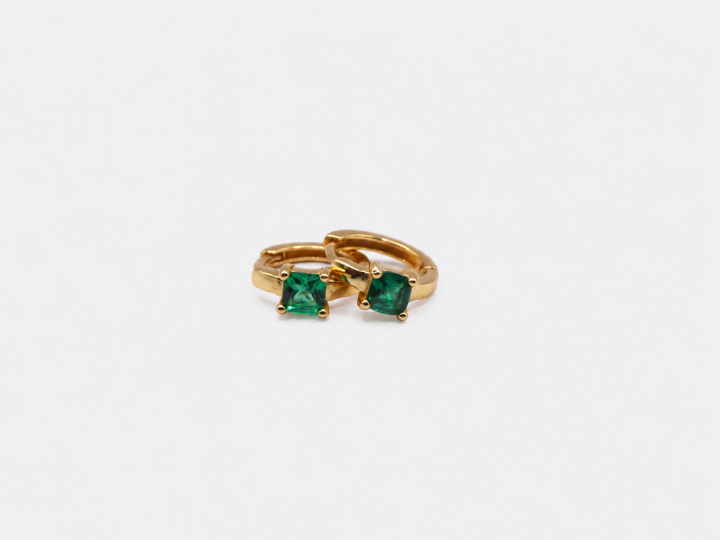 Vintage Gold Green CZ Hoop Earrings