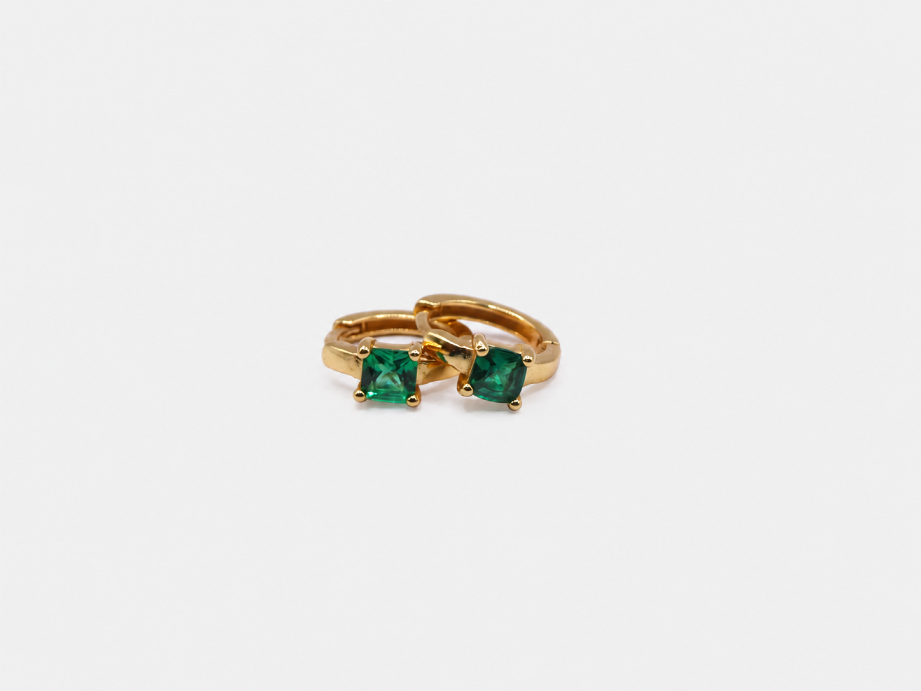 Vintage Gold Green CZ Hoop Earrings