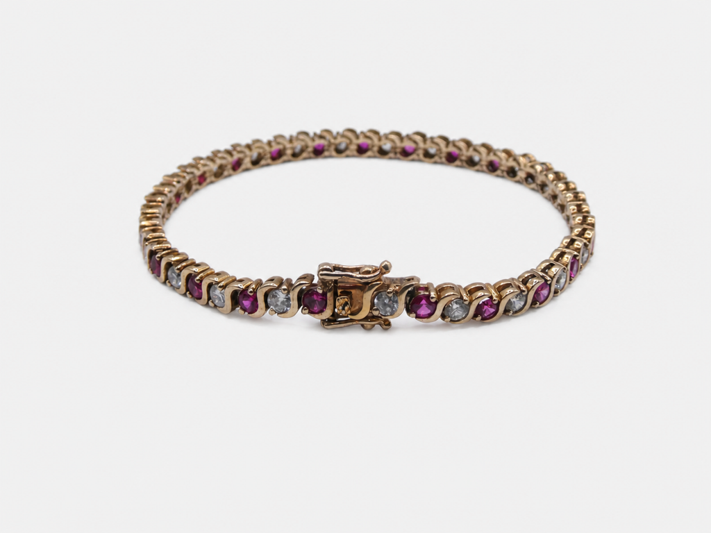 Vintage Gold CZ Ruby Tennis Bracelet