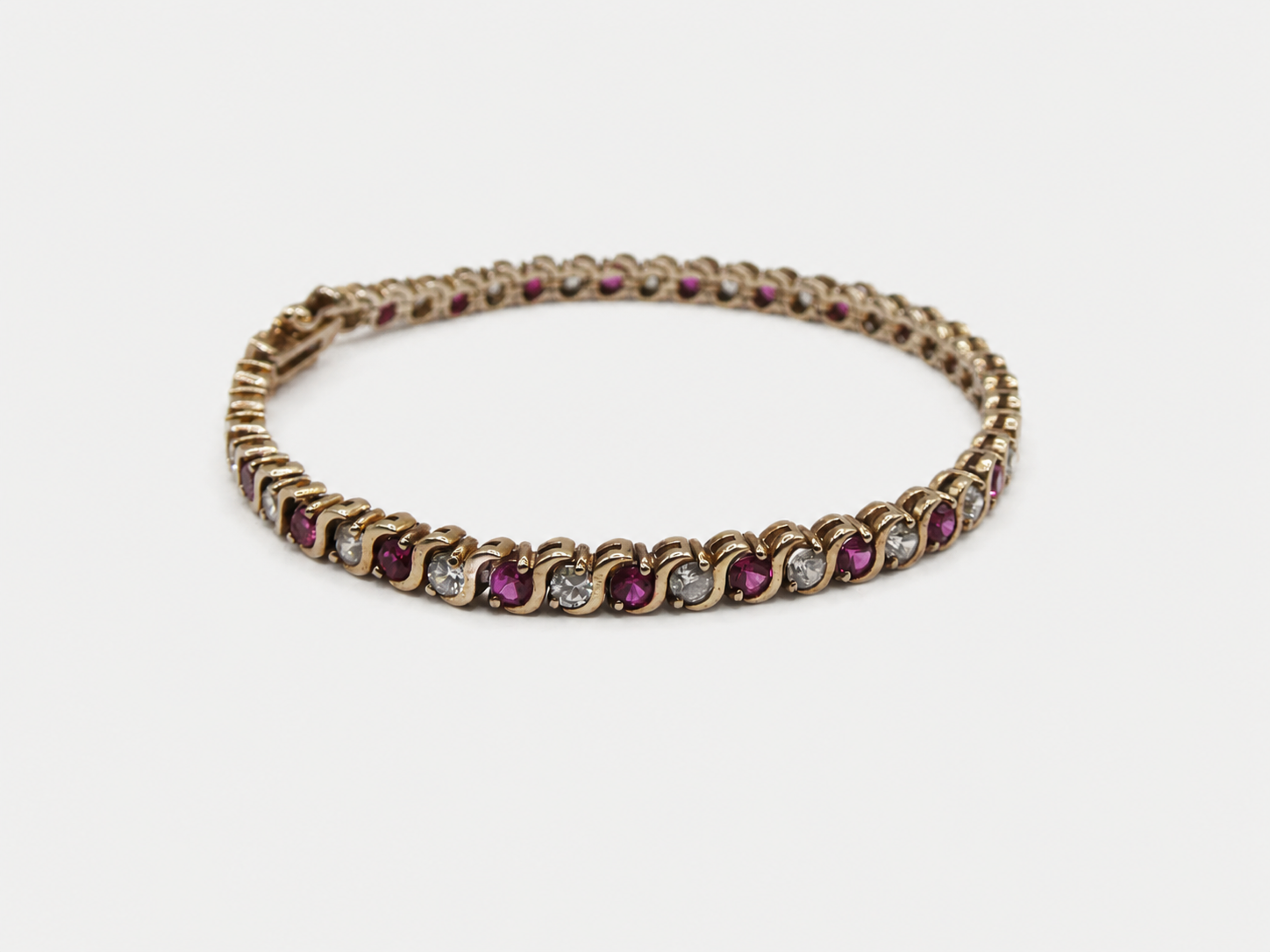 Vintage Gold CZ Ruby Tennis Bracelet