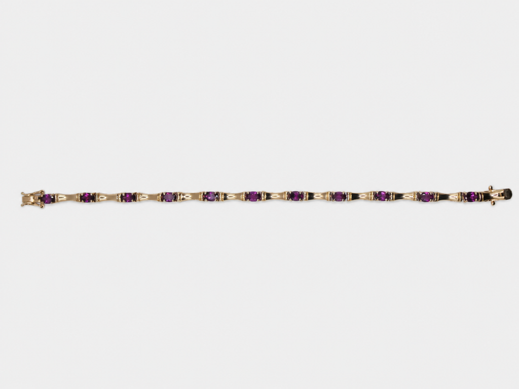Vintage Gold Amethyst Bamboo Link Bracelet