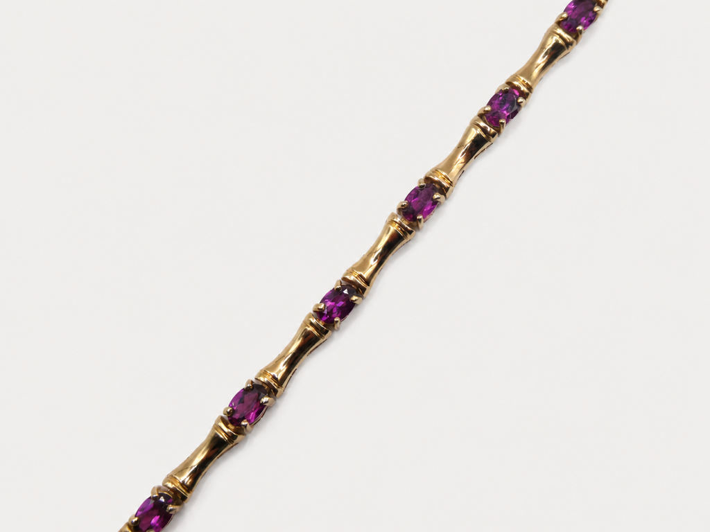 Vintage Gold Amethyst Bamboo Link Bracelet