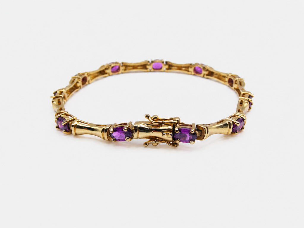 Vintage Gold Amethyst Bamboo Link Bracelet