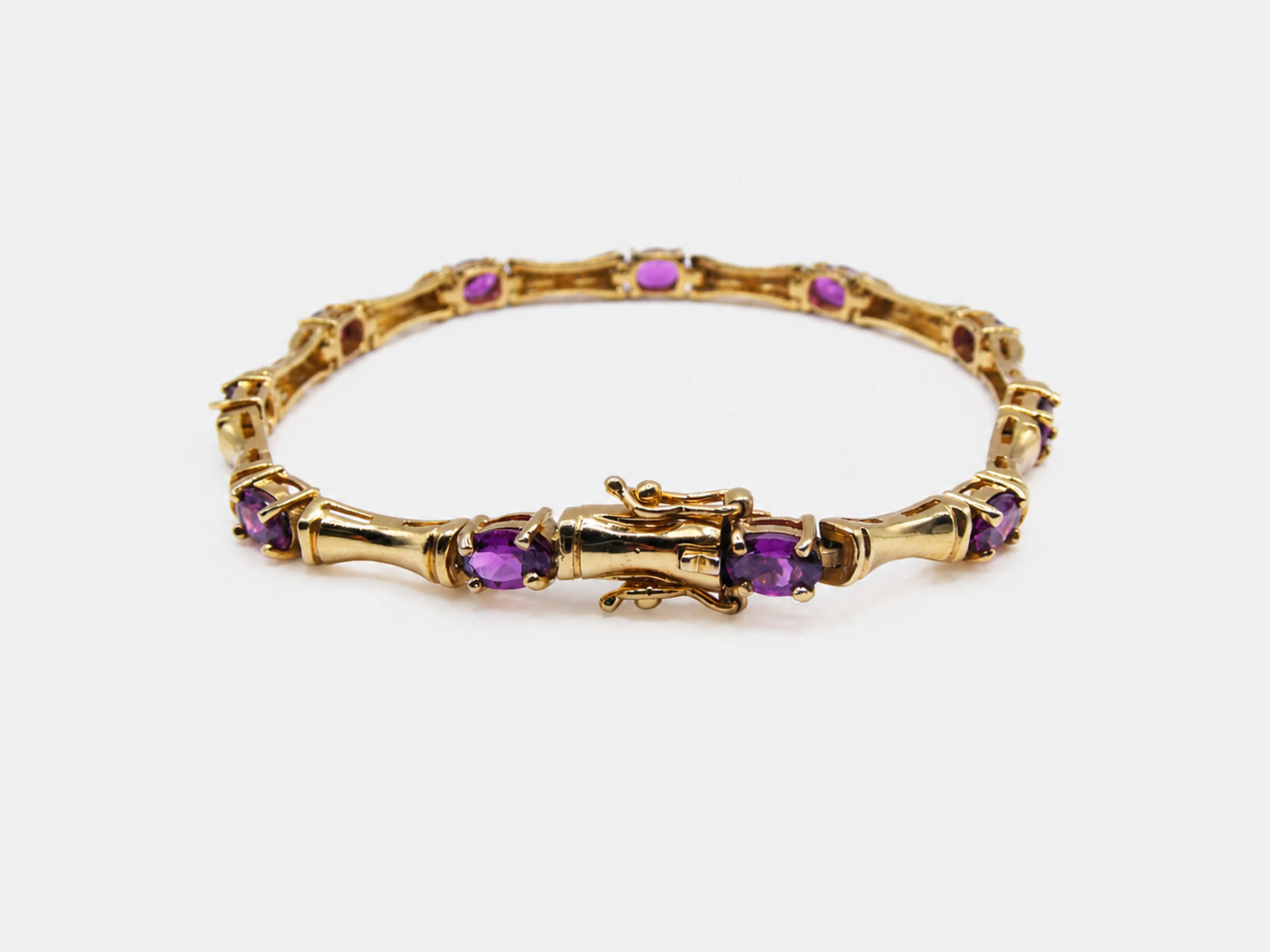 Vintage Gold Amethyst Bamboo Link Bracelet