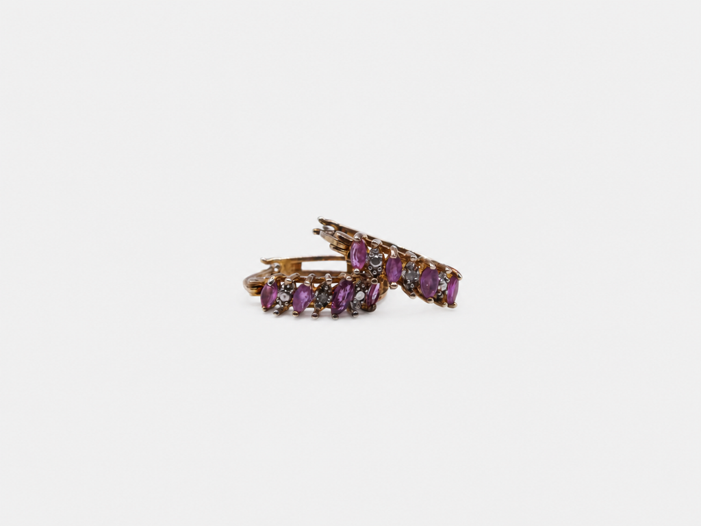 Vintage Gold Pink & Clear CZ Hoop Earrings