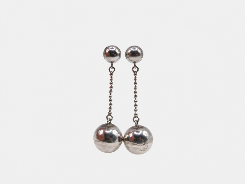 Vintage Silver Large Ball Drop Earrings