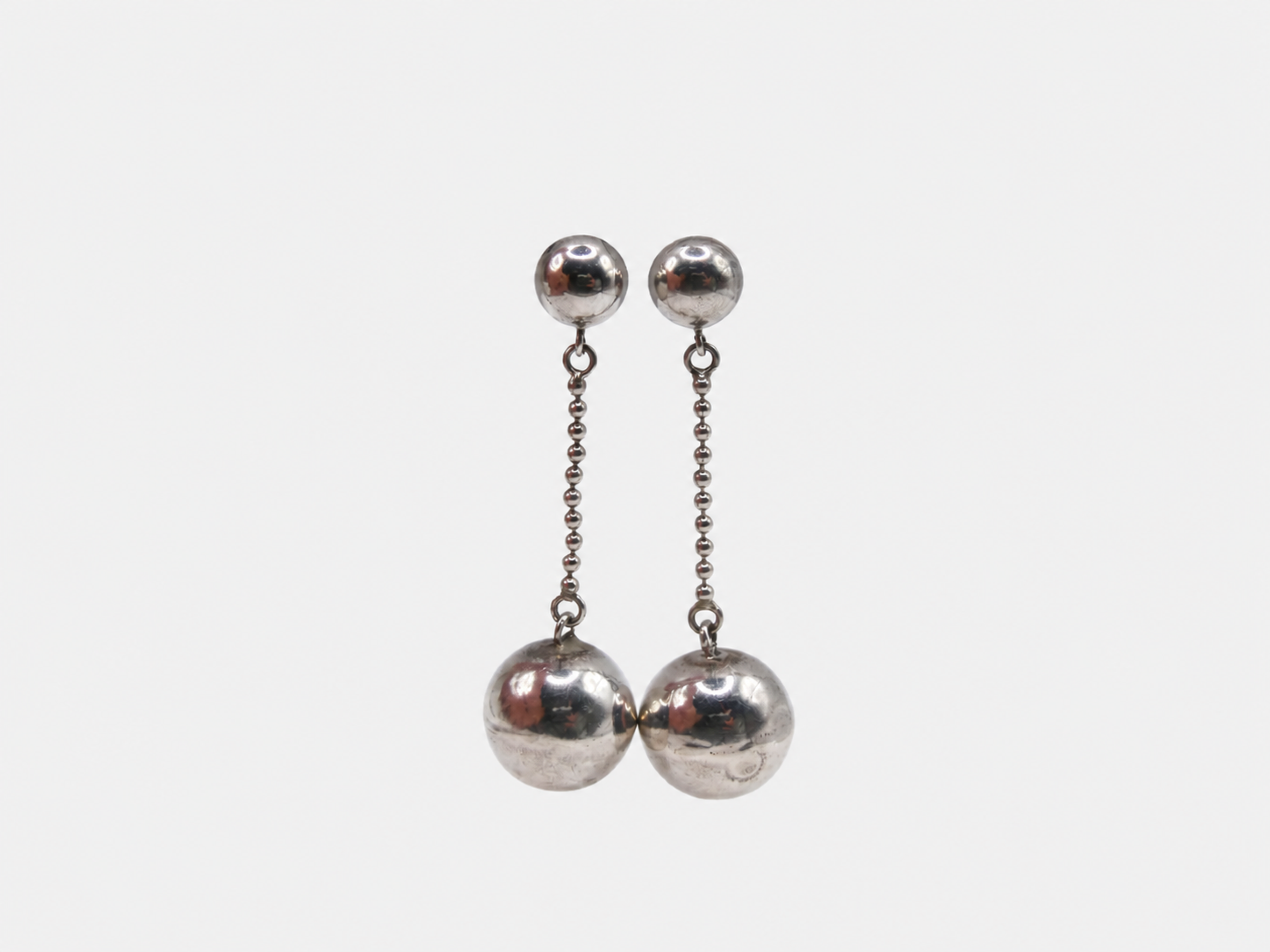Vintage Silver Large Ball Drop Earrings