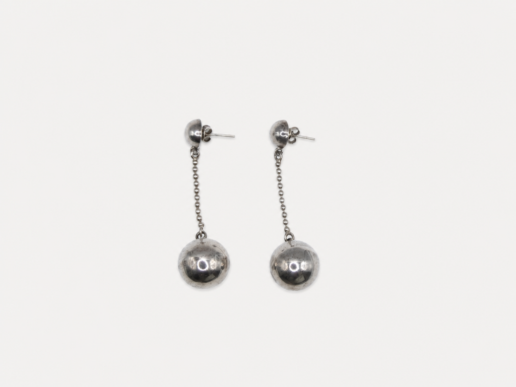 Vintage Silver Large Ball Drop Earrings