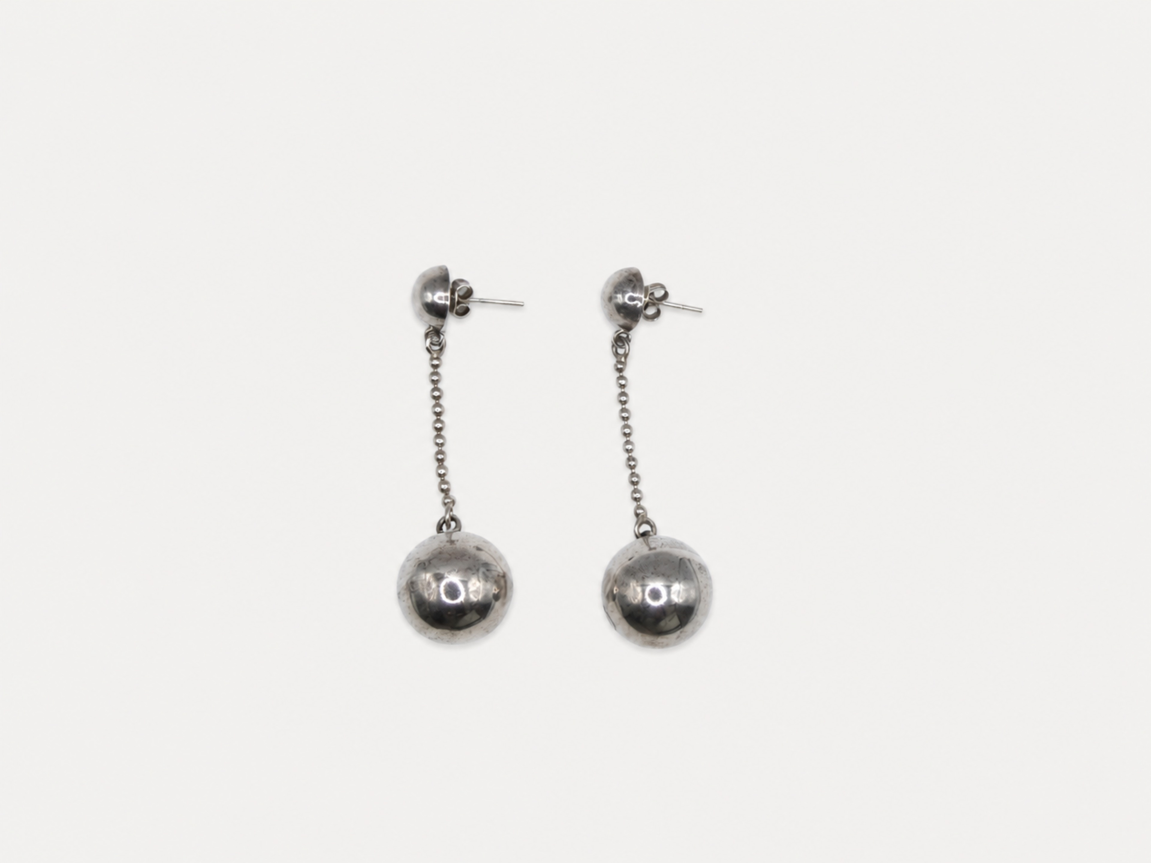 Vintage Silver Large Ball Drop Earrings
