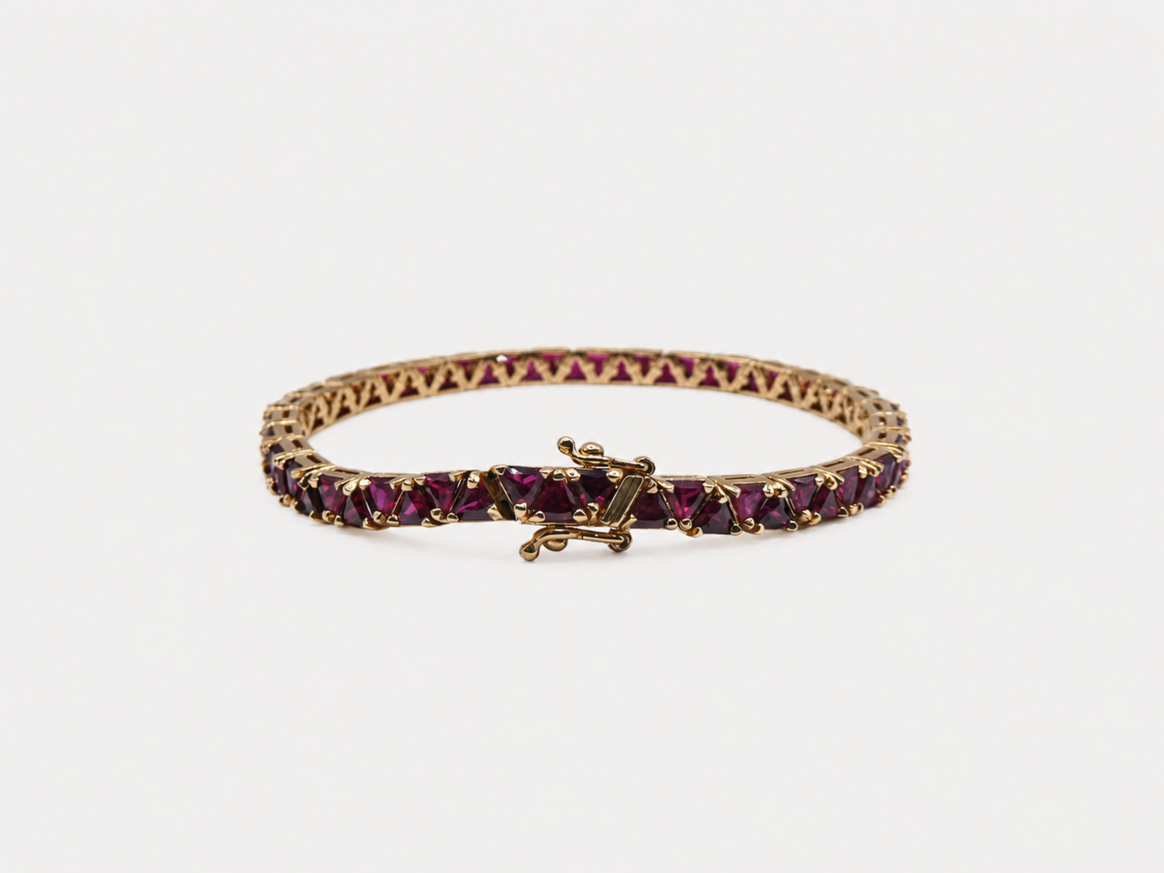 Vintage Gold Red Garnet Trilliant Tennis Bracelet