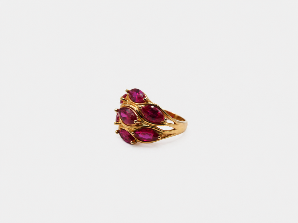 Vintage Gold Lab Ruby Cluster Ring