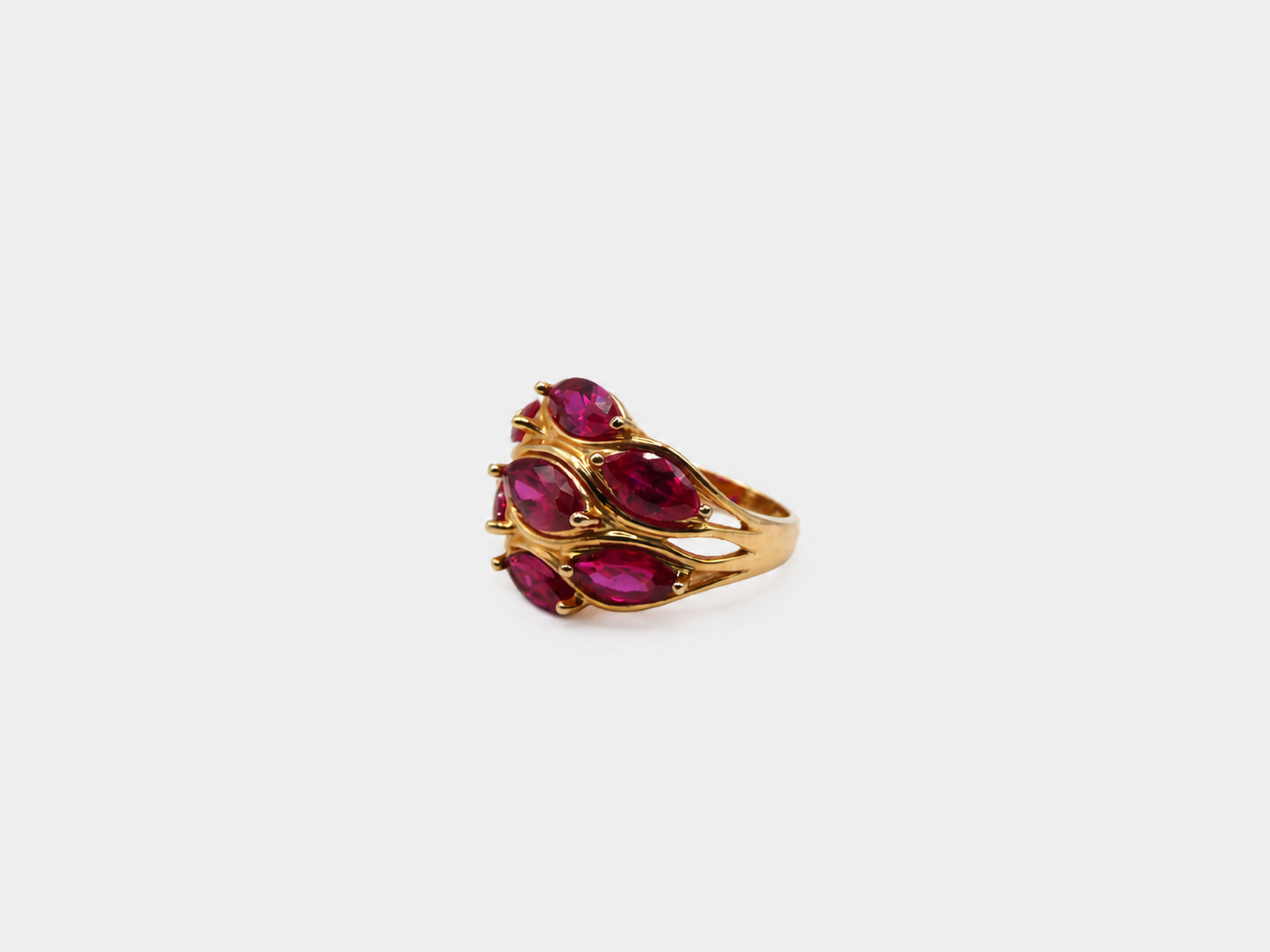 Vintage Gold Lab Ruby Cluster Ring