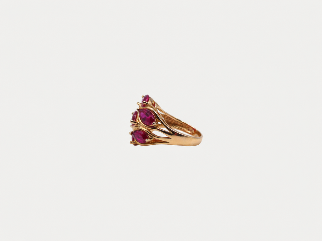 Vintage Gold Lab Ruby Cluster Ring
