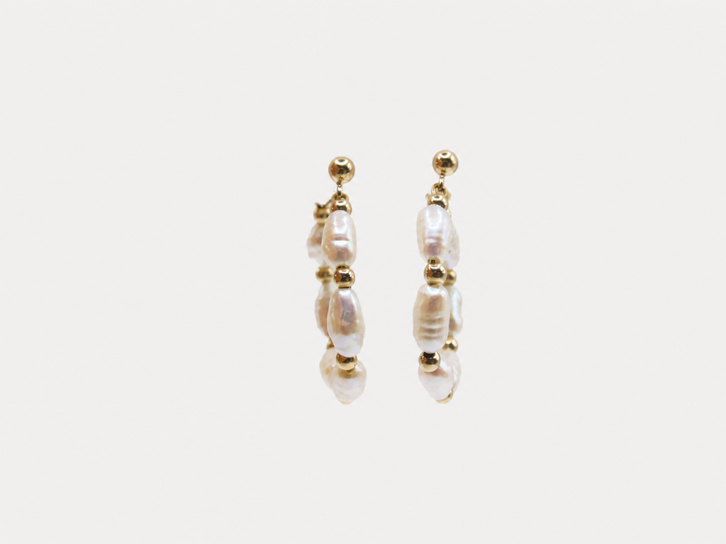 Vintage 14k Gold & Freshwater Pearl Hoop Earrings