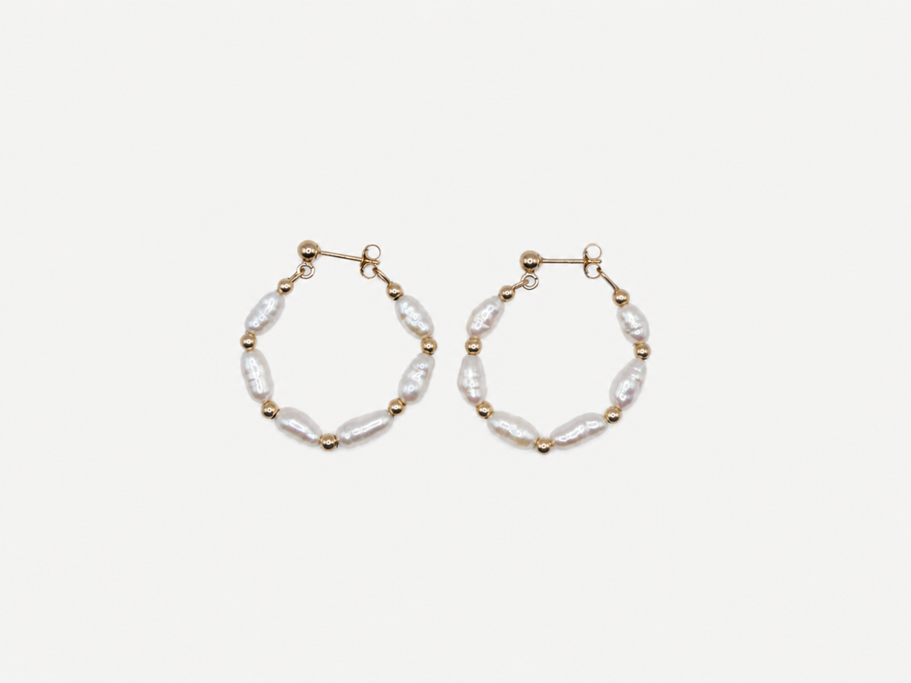 Vintage 14k Gold & Freshwater Pearl Hoop Earrings