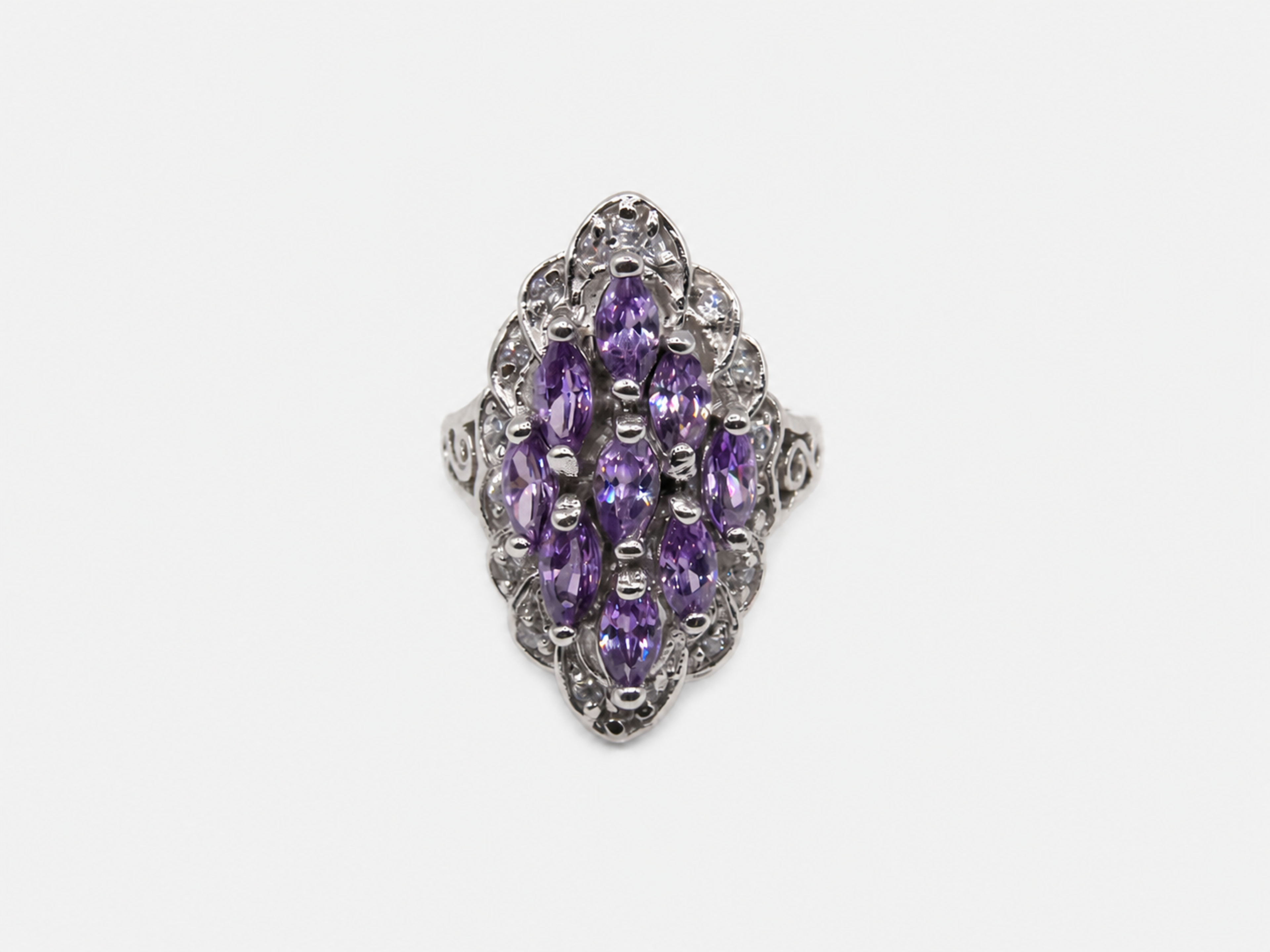 Vintage Marquise Amethyst and CZ Cluster Ring