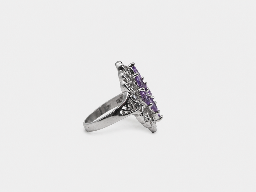 Vintage Marquise Amethyst and CZ Cluster Ring