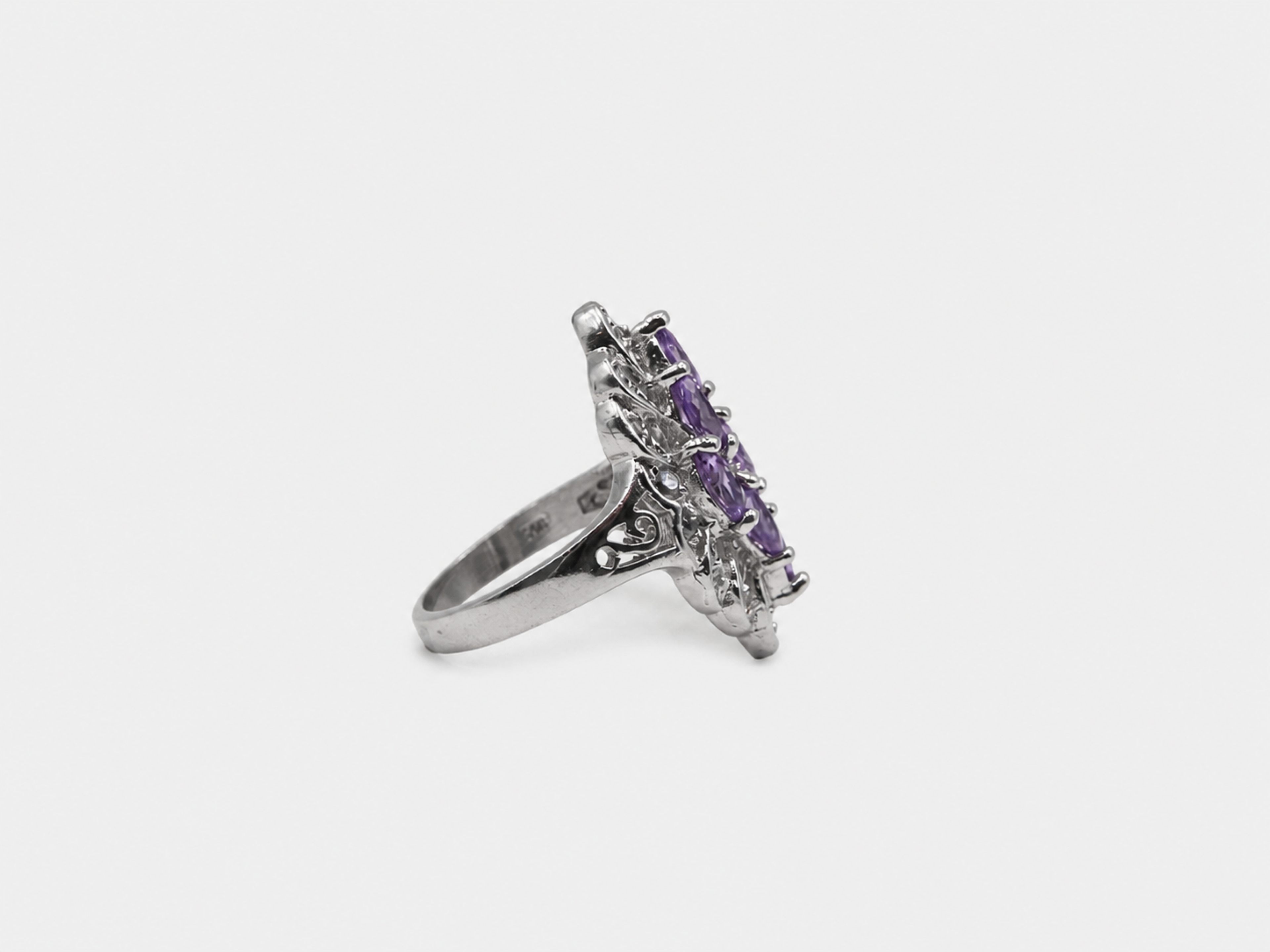 Vintage Marquise Amethyst and CZ Cluster Ring