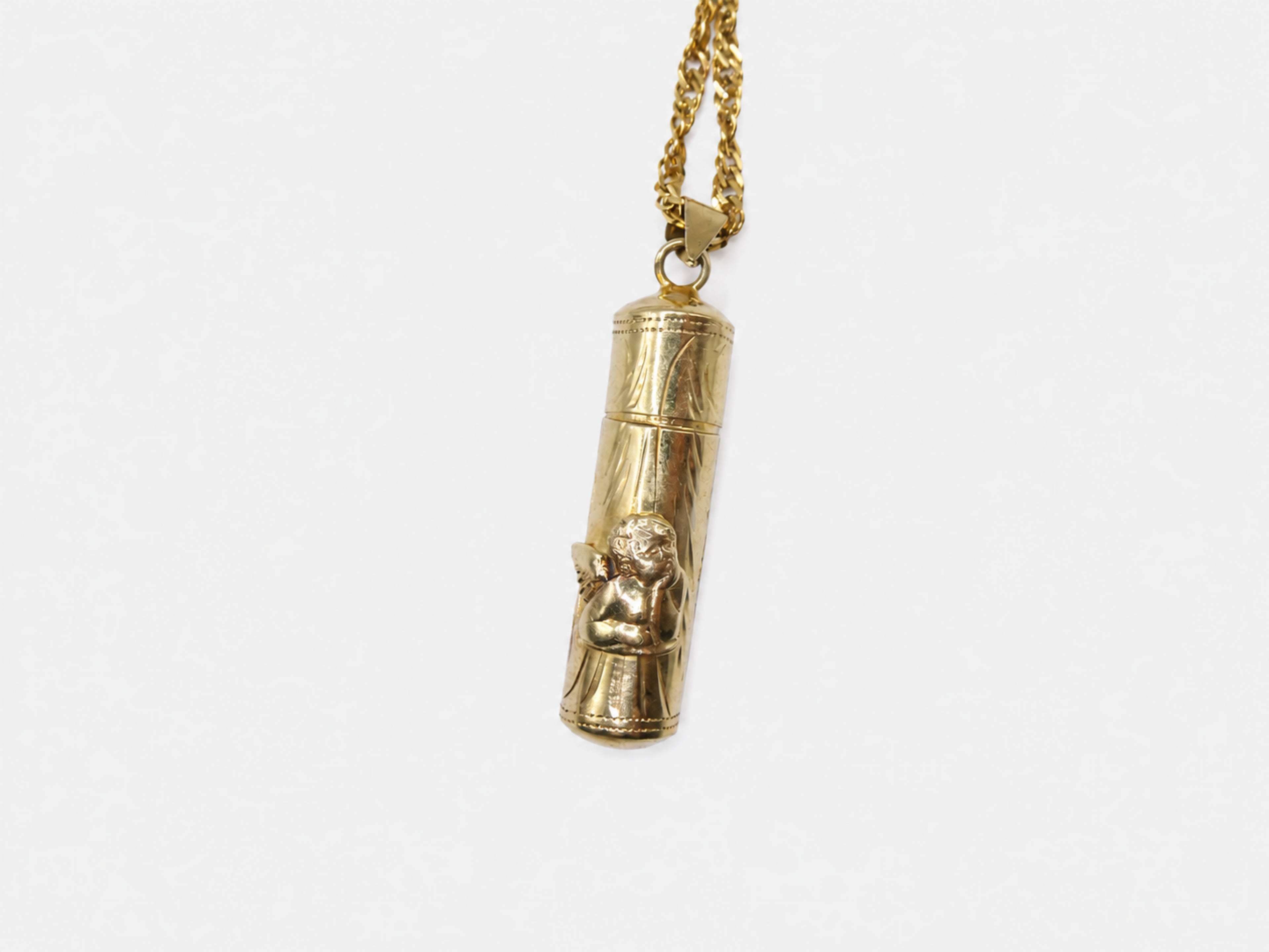 Vintage Gold Over Sterling Cherub Capsule Locket Wish Box Necklace