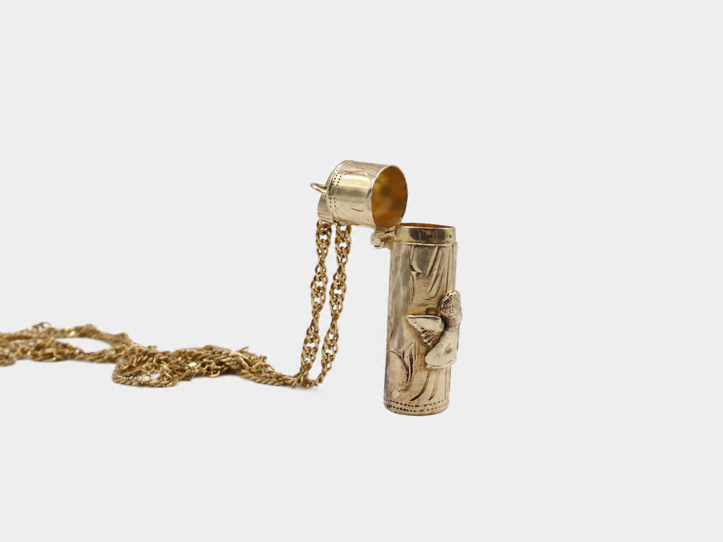 Vintage Gold Over Sterling Cherub Capsule Locket Wish Box Necklace