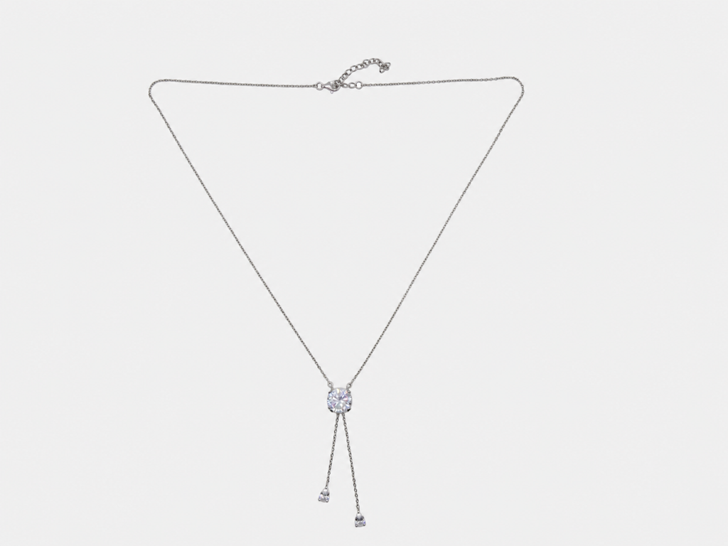 Vintage Silver Lariat 2 Teardrop Dangle Necklace