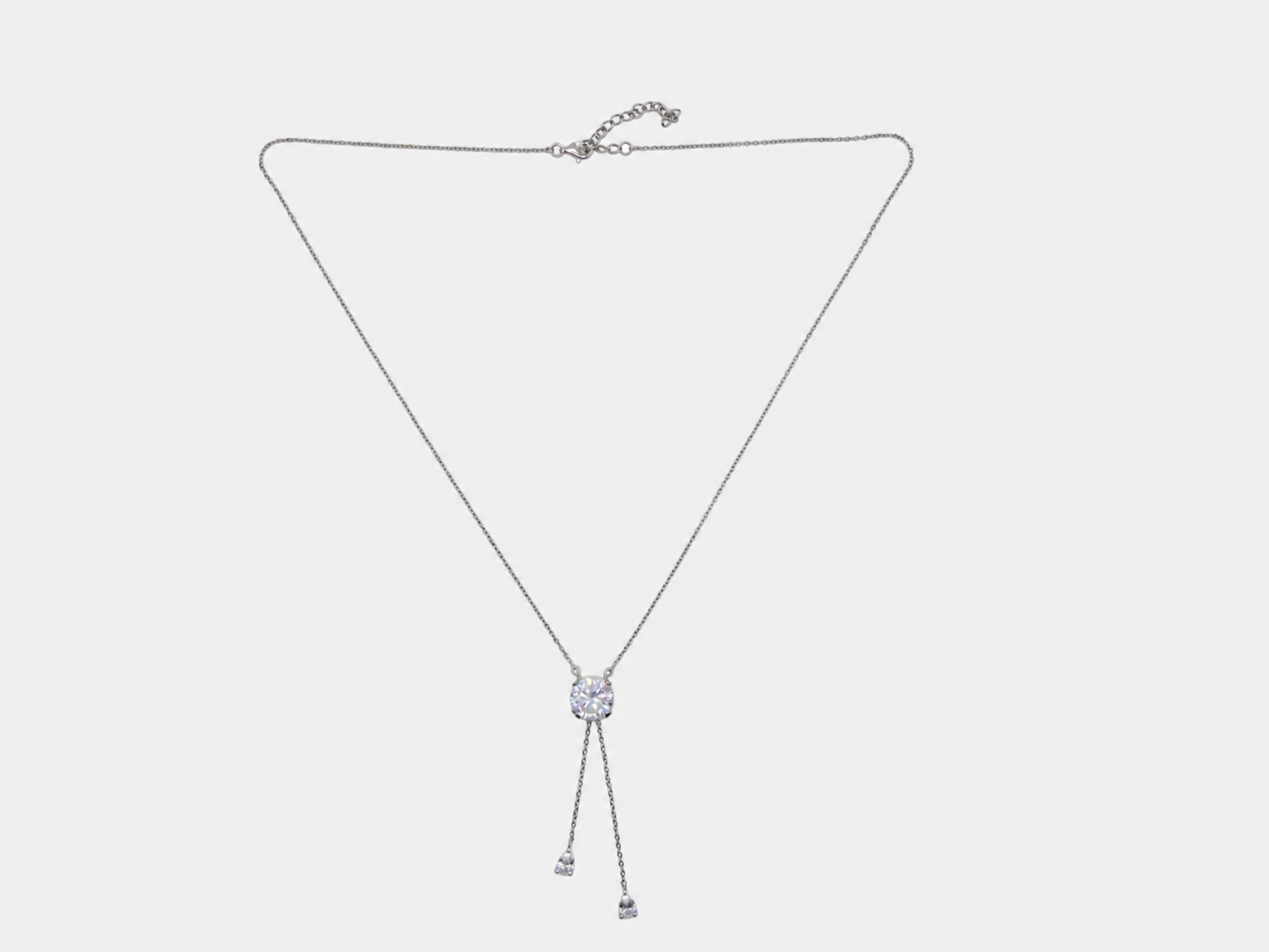 Vintage Silver Lariat 2 Teardrop Dangle Necklace