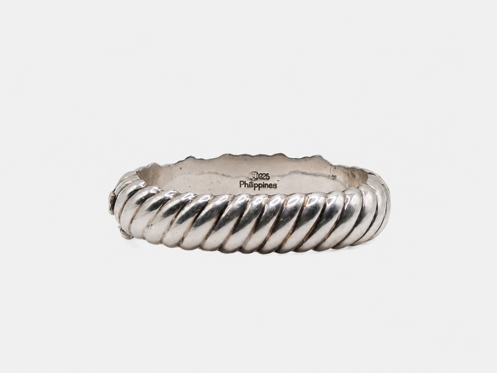 Vintage Silver Modernist Ribbed Bangle Bracelet