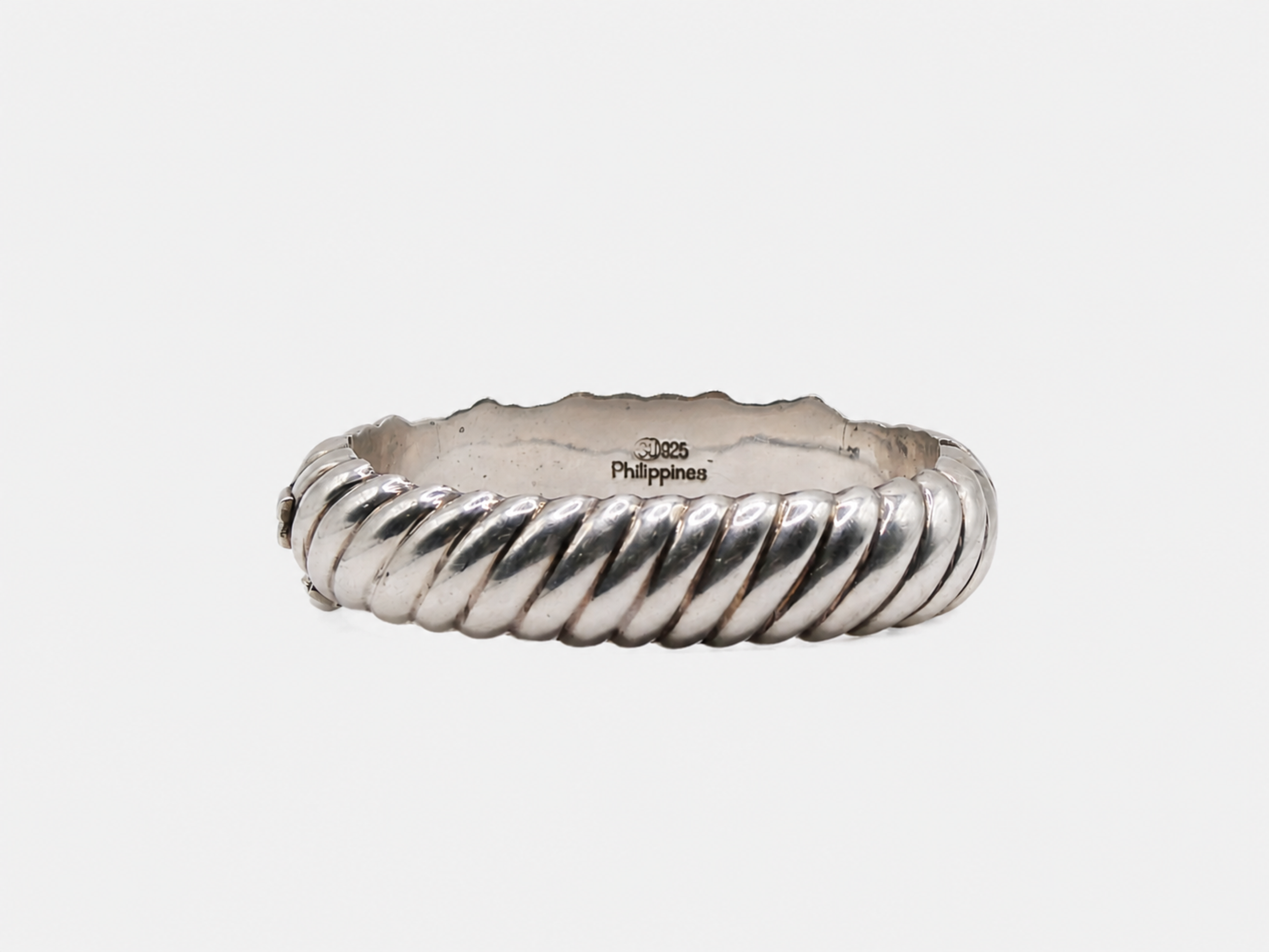 Vintage Silver Modernist Ribbed Bangle Bracelet
