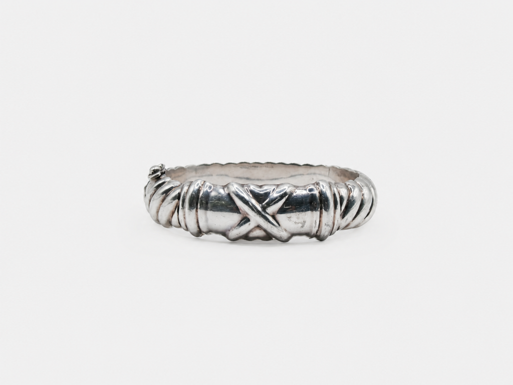 Vintage Silver Modernist Ribbed Bangle Bracelet