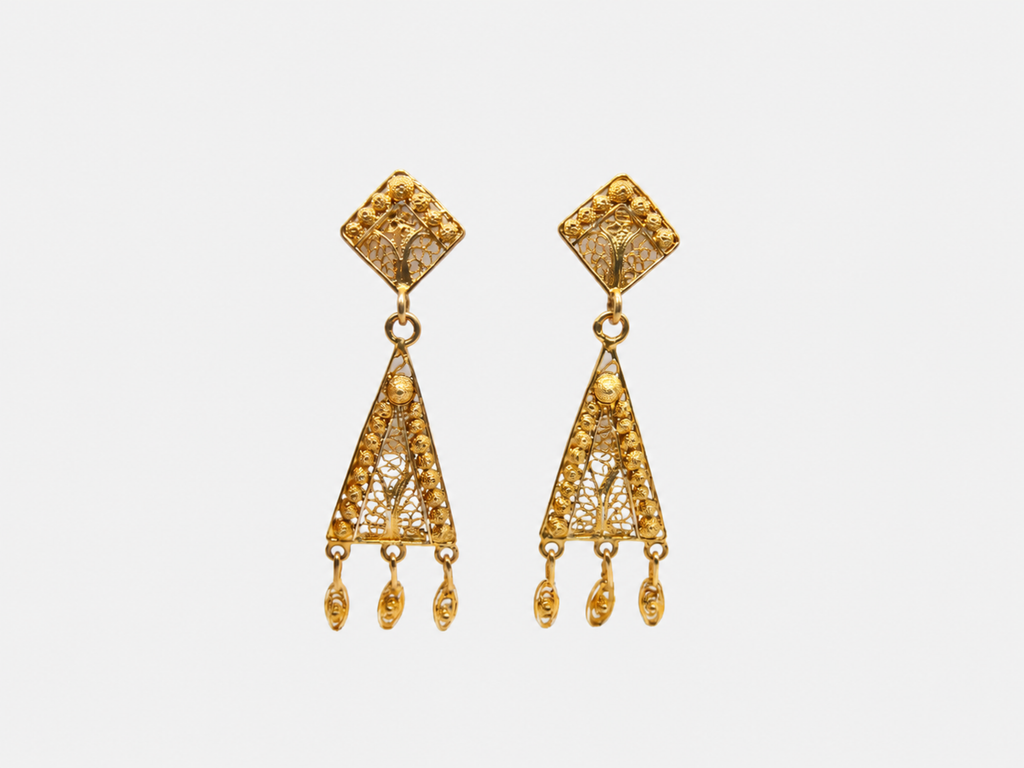 Vintage Gold Filigree Portuguese Dangle Earrings