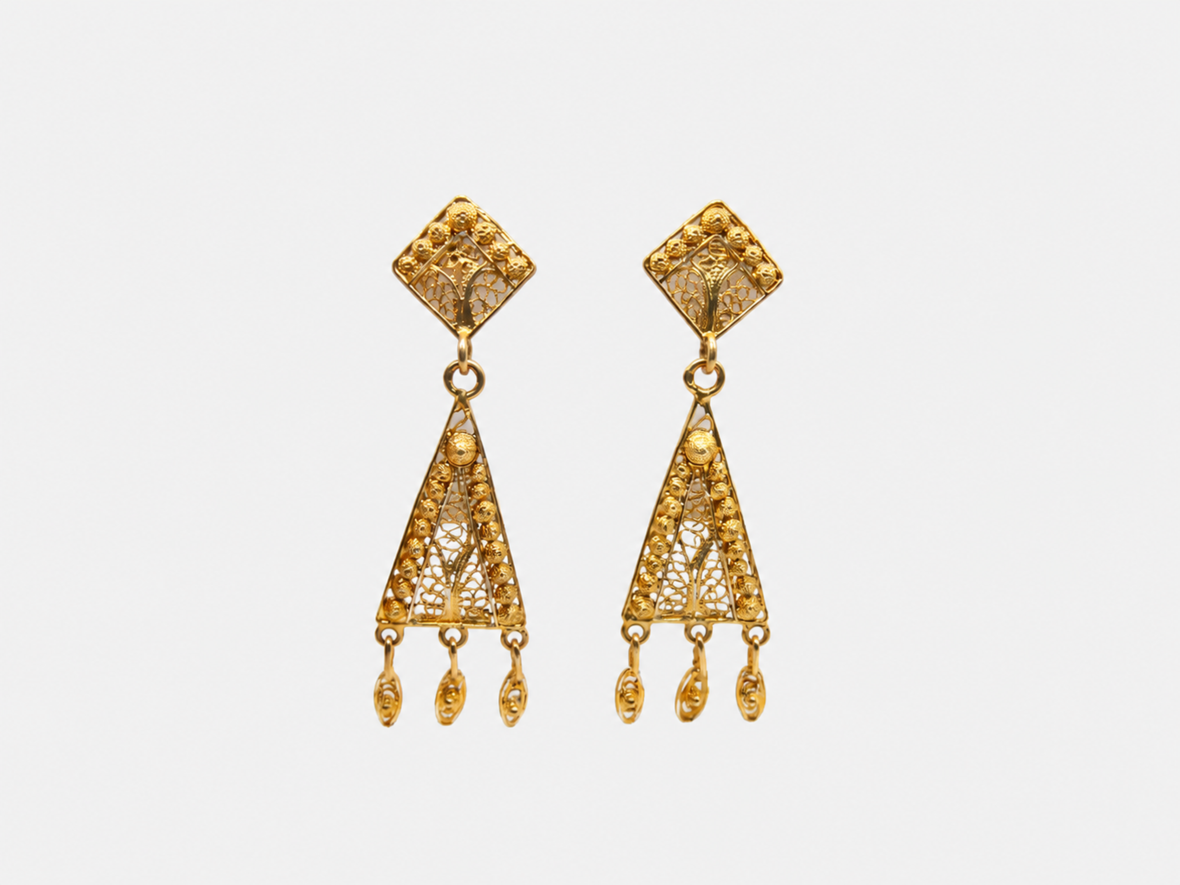 Vintage Gold Filigree Portuguese Dangle Earrings
