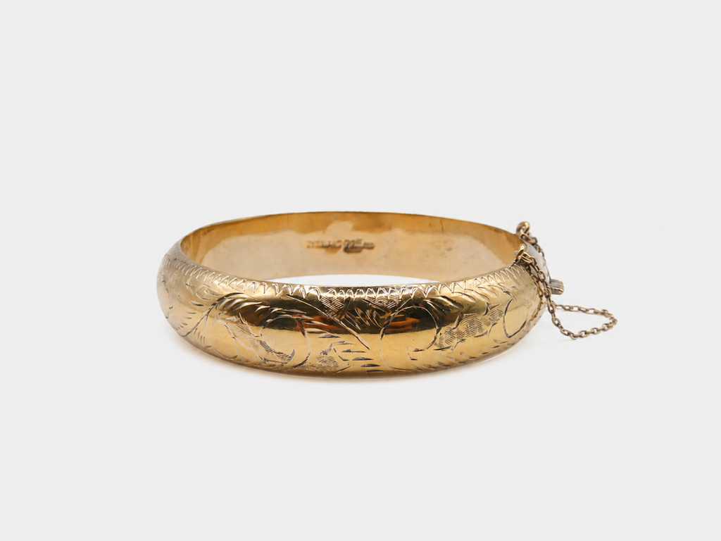 Vintage Etched Gold Thick Bangle