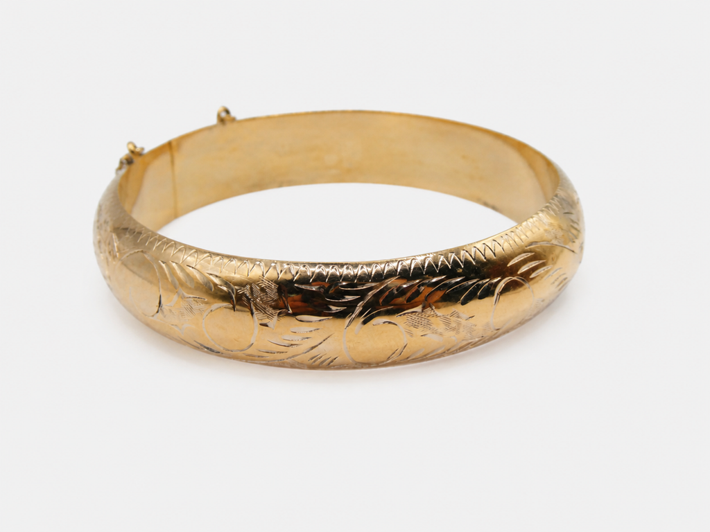 Vintage Etched Gold Thick Bangle