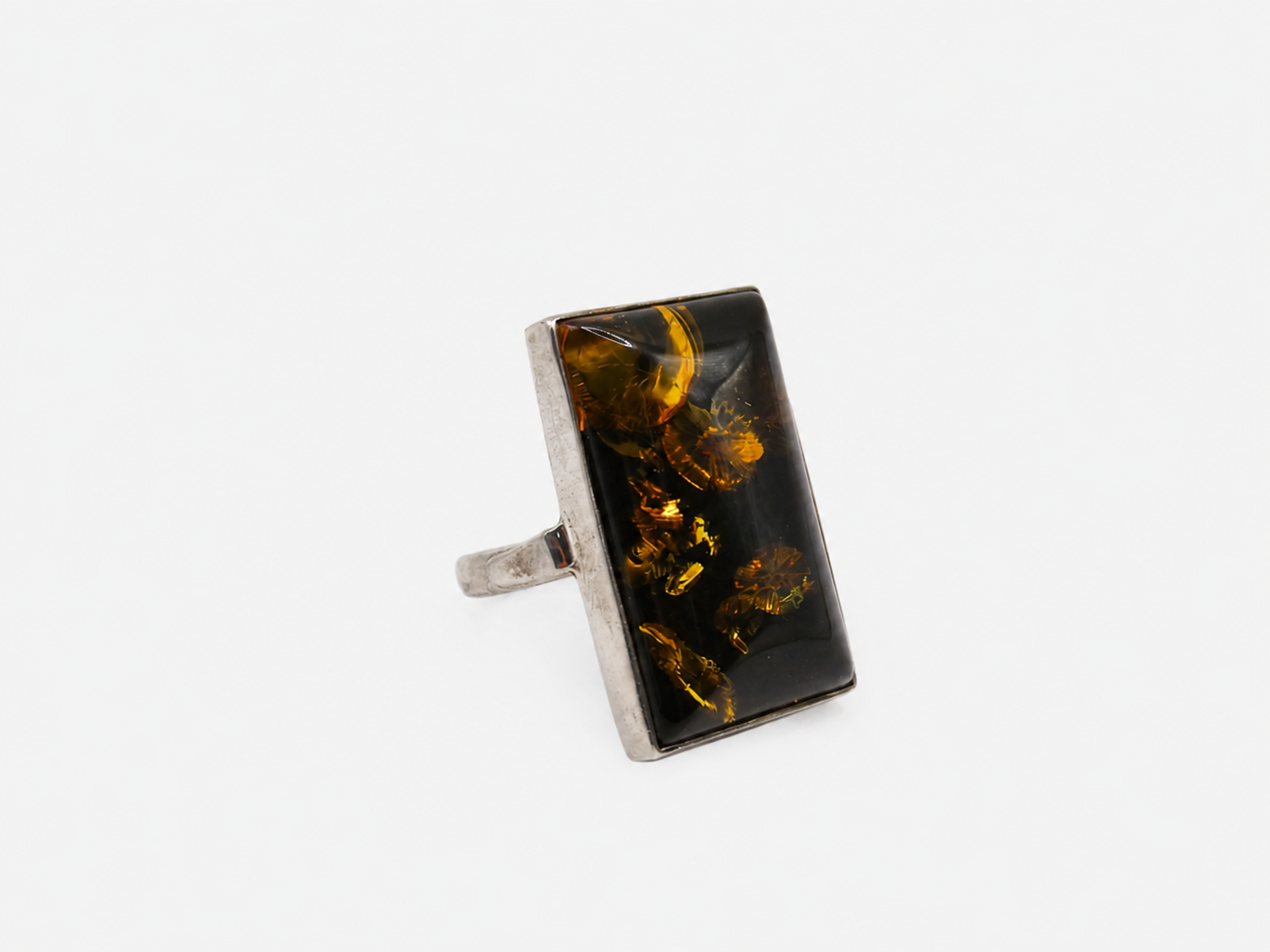 Vintage Silver Baltic Amber Statement Ring
