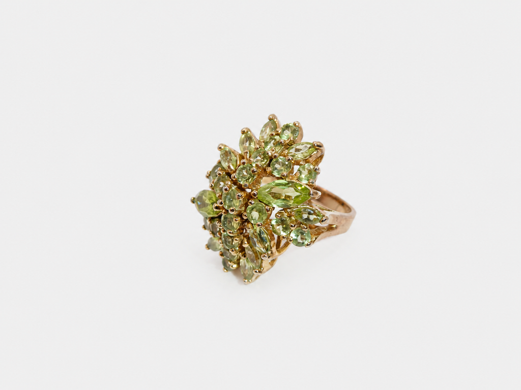 Vintage Gold Peridot Cluster Cocktail Ring