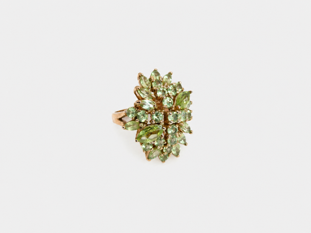 Vintage Gold Peridot Cluster Cocktail Ring