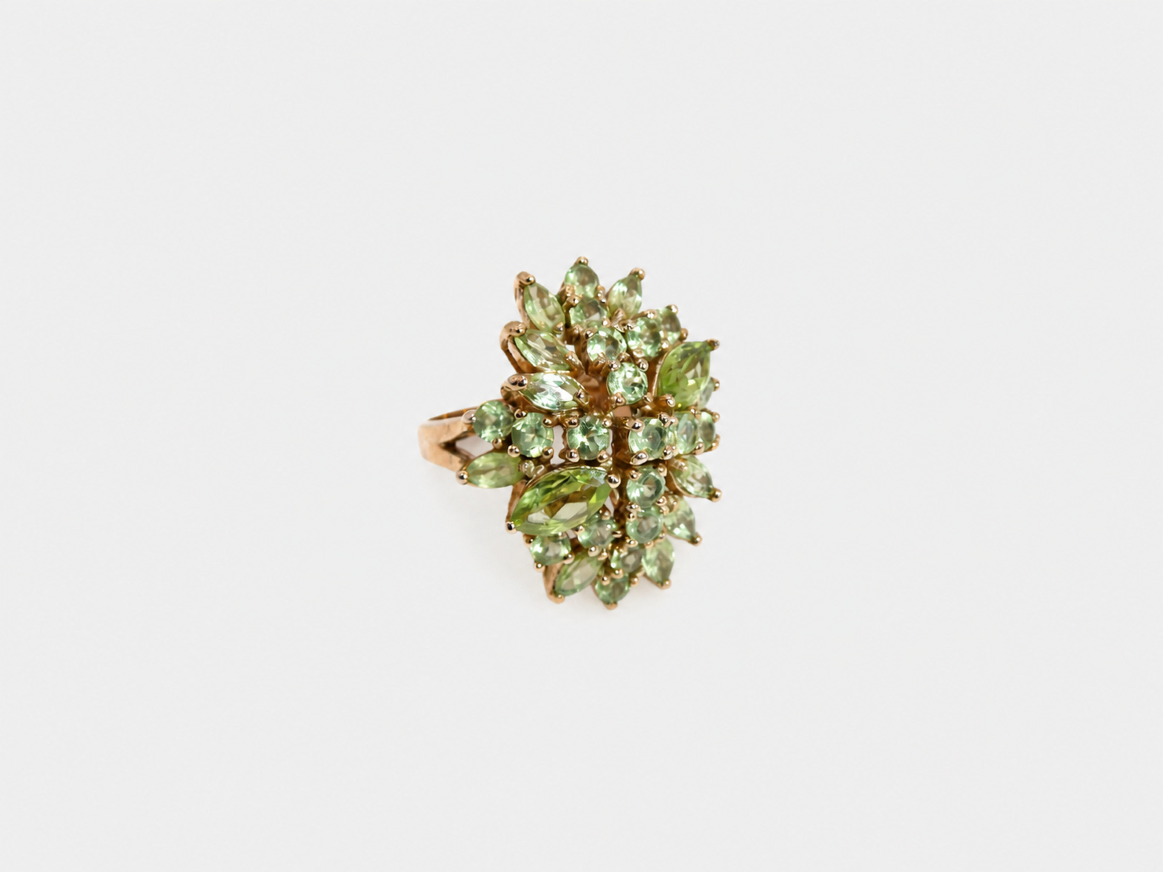 Vintage Gold Peridot Cluster Cocktail Ring