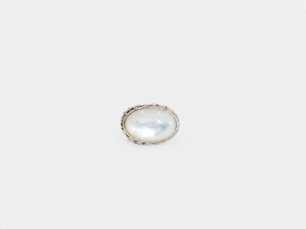 Vintage Pearl Cabochon Ring with Filigree Detail